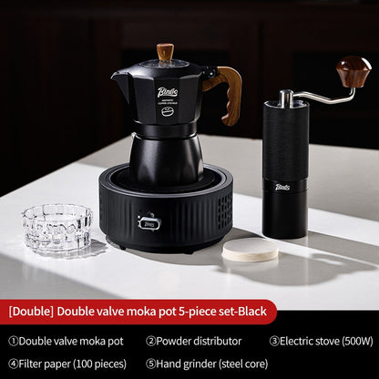 BINCOO Two-Valve Moka Pot with Electric Stove Home Coffee Maker with Grinder Set Outdoor Espresso Machine Set 2Cups