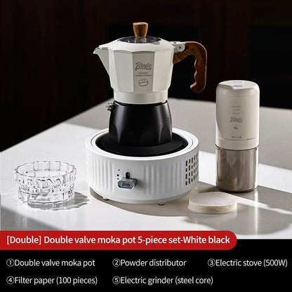 BINCOO Two-Valve Moka Pot with Electric Stove Home Coffee Maker with Grinder Set Outdoor Espresso Machine Set 2Cups