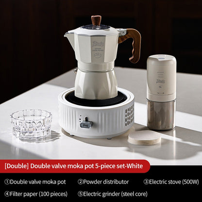 BINCOO Two-Valve Moka Pot with Electric Stove Home Coffee Maker with Grinder Set Outdoor Espresso Machine Set 2Cups