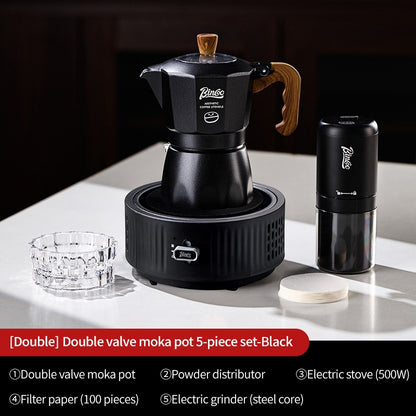 BINCOO Two-Valve Moka Pot with Electric Stove Home Coffee Maker with Grinder Set Outdoor Espresso Machine Set 2Cups