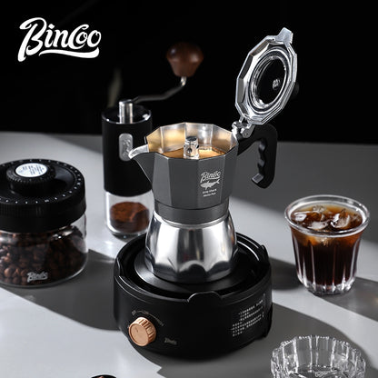 BINCOO Gray Double-Valve Moka Pot with Electric Stove Set Home Coffee Maker with Grinder Italian-Style Outdoor Coffee Set 2