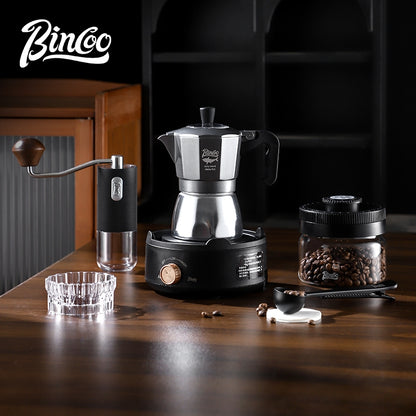 BINCOO Gray Double-Valve Moka Pot with Electric Stove Set Home Coffee Maker with Grinder Italian-Style Outdoor Coffee Set 2
