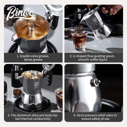 BINCOO Gray Double-Valve Moka Pot with Electric Stove Set Home Coffee Maker with Grinder Italian-Style Outdoor Coffee Set 2