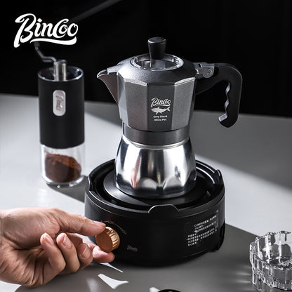 BINCOO Gray Double-Valve Moka Pot with Electric Stove Set Home Coffee Maker with Grinder Italian-Style Outdoor Coffee Set 2