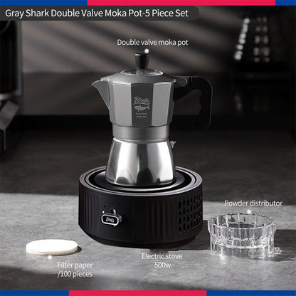 BINCOO Gray Double-Valve Moka Pot with Electric Stove Set Home Coffee Maker with Grinder Italian-Style Outdoor Coffee Set 2