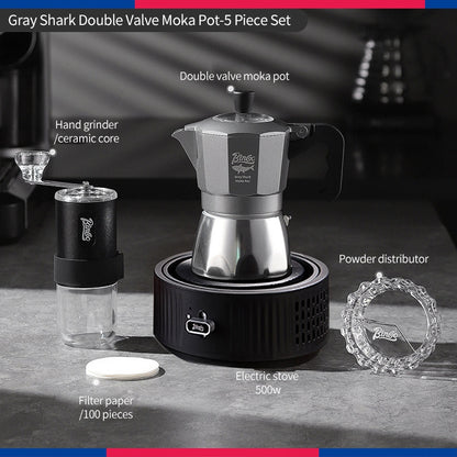 BINCOO Gray Double-Valve Moka Pot with Electric Stove Set Home Coffee Maker with Grinder Italian-Style Outdoor Coffee Set 2