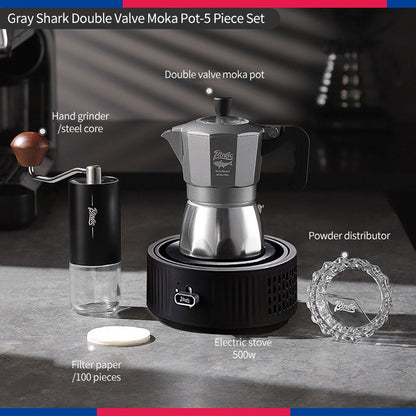 BINCOO Gray Double-Valve Moka Pot with Electric Stove Set Home Coffee Maker with Grinder Italian-Style Outdoor Coffee Set 2