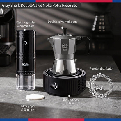 BINCOO Gray Double-Valve Moka Pot with Electric Stove Set Home Coffee Maker with Grinder Italian-Style Outdoor Coffee Set 2