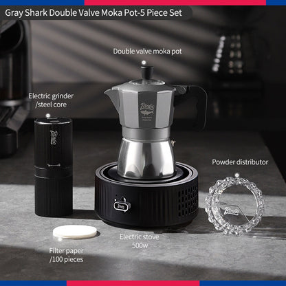 BINCOO Gray Double-Valve Moka Pot with Electric Stove Set Home Coffee Maker with Grinder Italian-Style Outdoor Coffee Set 2