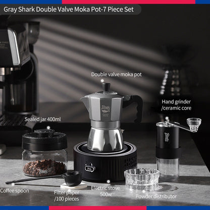 BINCOO Gray Double-Valve Moka Pot with Electric Stove Set Home Coffee Maker with Grinder Italian-Style Outdoor Coffee Set 2