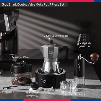 BINCOO Gray Double-Valve Moka Pot with Electric Stove Set Home Coffee Maker with Grinder Italian-Style Outdoor Coffee Set 2