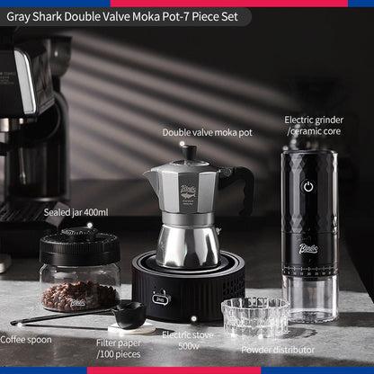 BINCOO Gray Double-Valve Moka Pot with Electric Stove Set Home Coffee Maker with Grinder Italian-Style Outdoor Coffee Set 2