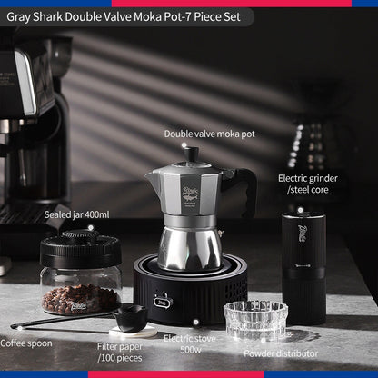 BINCOO Gray Double-Valve Moka Pot with Electric Stove Set Home Coffee Maker with Grinder Italian-Style Outdoor Coffee Set 2