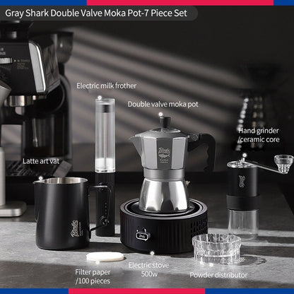 BINCOO Gray Double-Valve Moka Pot with Electric Stove Set Home Coffee Maker with Grinder Italian-Style Outdoor Coffee Set 2