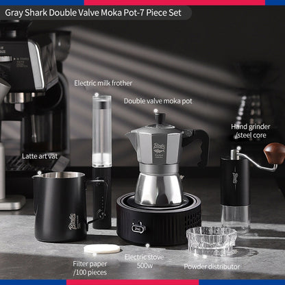 BINCOO Gray Double-Valve Moka Pot with Electric Stove Set Home Coffee Maker with Grinder Italian-Style Outdoor Coffee Set 2