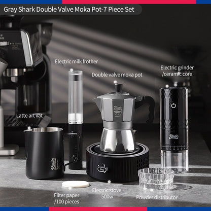BINCOO Gray Double-Valve Moka Pot with Electric Stove Set Home Coffee Maker with Grinder Italian-Style Outdoor Coffee Set 2