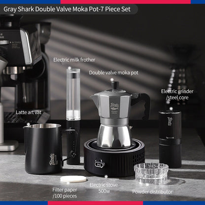 BINCOO Gray Double-Valve Moka Pot with Electric Stove Set Home Coffee Maker with Grinder Italian-Style Outdoor Coffee Set 2