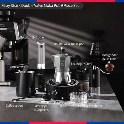 BINCOO Gray Double-Valve Moka Pot with Electric Stove Set Home Coffee Maker with Grinder Italian-Style Outdoor Coffee Set 2