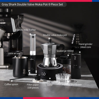 BINCOO Gray Double-Valve Moka Pot with Electric Stove Set Home Coffee Maker with Grinder Italian-Style Outdoor Coffee Set 2