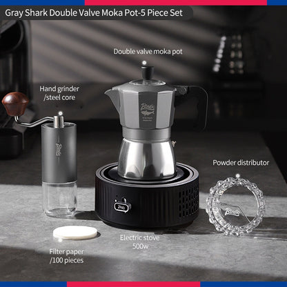 BINCOO Gray Double-Valve Moka Pot with Electric Stove Set Home Coffee Maker with Grinder Italian-Style Outdoor Coffee Set 2