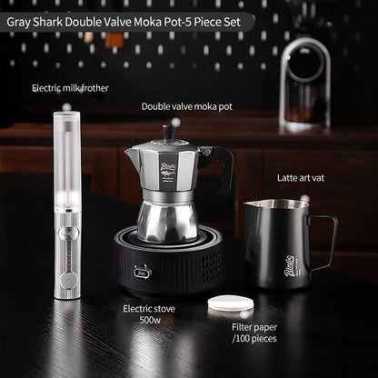 BINCOO Gray Double-Valve Moka Pot with Electric Stove Set Home Coffee Maker with Grinder Italian-Style Outdoor Coffee Set 2