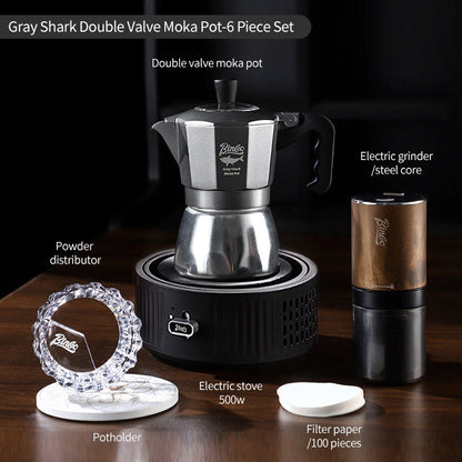 BINCOO Gray Double-Valve Moka Pot with Electric Stove Set Home Coffee Maker with Grinder Italian-Style Outdoor Coffee Set 2