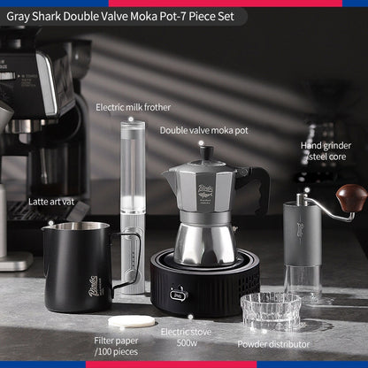 BINCOO Gray Double-Valve Moka Pot with Electric Stove Set Home Coffee Maker with Grinder Italian-Style Outdoor Coffee Set 2