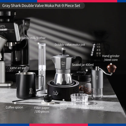 BINCOO Gray Double-Valve Moka Pot with Electric Stove Set Home Coffee Maker with Grinder Italian-Style Outdoor Coffee Set 2