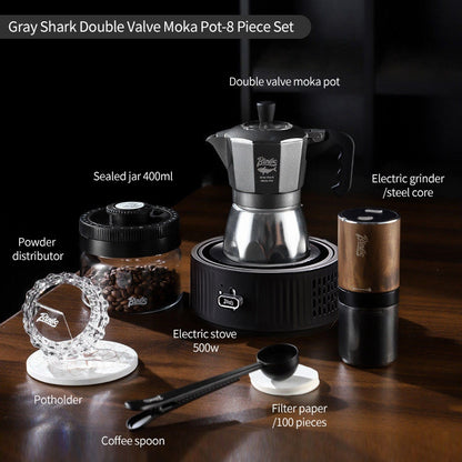 BINCOO Gray Double-Valve Moka Pot with Electric Stove Set Home Coffee Maker with Grinder Italian-Style Outdoor Coffee Set 2