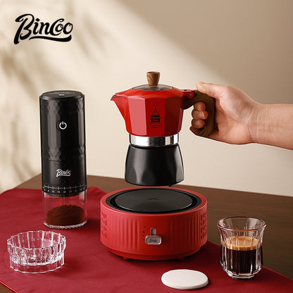 BINCOO Dual-valve Moka Pot Set with Portable Electric Stove, Household Mini Espresso Coffee Maker Kit 2Cups