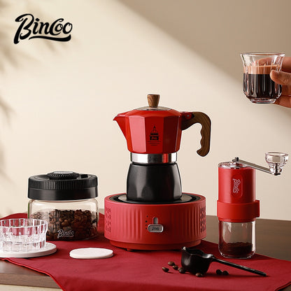 BINCOO Dual-valve Moka Pot Set with Portable Electric Stove, Household Mini Espresso Coffee Maker Kit 2Cups