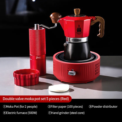 BINCOO Dual-valve Moka Pot Set with Portable Electric Stove, Household Mini Espresso Coffee Maker Kit 2Cups