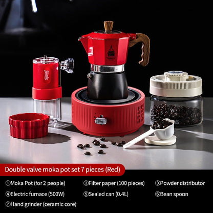 BINCOO Dual-valve Moka Pot Set with Portable Electric Stove, Household Mini Espresso Coffee Maker Kit 2Cups