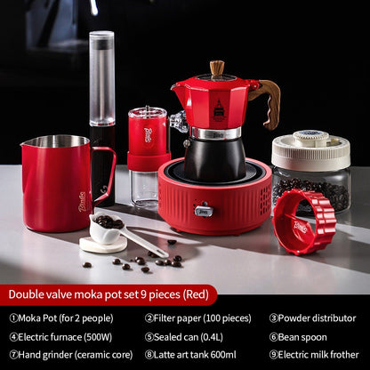 BINCOO Dual-valve Moka Pot Set with Portable Electric Stove, Household Mini Espresso Coffee Maker Kit 2Cups