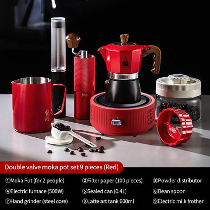 BINCOO Dual-valve Moka Pot Set with Portable Electric Stove, Household Mini Espresso Coffee Maker Kit 2Cups