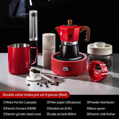 BINCOO Dual-valve Moka Pot Set with Portable Electric Stove, Household Mini Espresso Coffee Maker Kit 2Cups