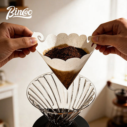 BINCOO V-Shaped Coffee Filter Paper Pour Over Coffee Filter Tool V60 Dripper Filter Paper Round & Fan Shaped