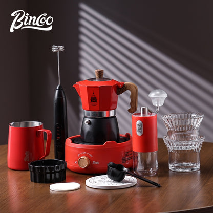 BINCOO Double-valve Moka Pot Set with Home Mini Electric Stove Coffee Maker Italian Espresso Hand Grinder Coffee Set