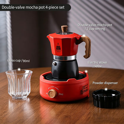 BINCOO Double-valve Moka Pot Set with Home Mini Electric Stove Coffee Maker Italian Espresso Hand Grinder Coffee Set