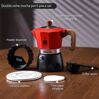 BINCOO Double-valve Moka Pot Set with Home Mini Electric Stove Coffee Maker Italian Espresso Hand Grinder Coffee Set