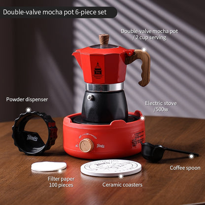 BINCOO Double-valve Moka Pot Set with Home Mini Electric Stove Coffee Maker Italian Espresso Hand Grinder Coffee Set