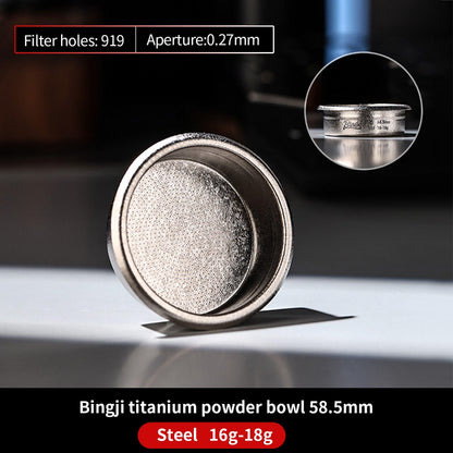 BINCOO Pure Titanium Powder Cup, Precision Integrated Espresso Machine Portafilter Accessory  58mm