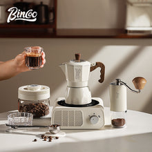 BINCOO Dual Valve Moka Pot with Electric Stove Set Home Coffee Maker Manual Coffee Grinder Italian Espresso Extraction Coffee Utensil Set 2Cups/4Cups