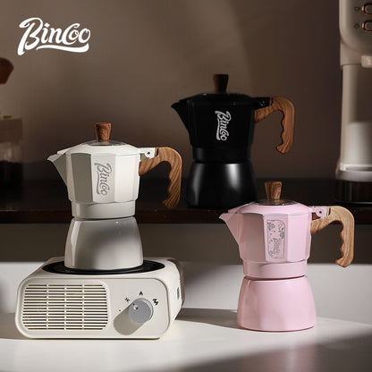 BINCOO Dual Valve Moka Pot with Electric Stove Set Home Coffee Maker Manual Coffee Grinder Italian Espresso Extraction Coffee Utensil Set 2Cups/4Cups
