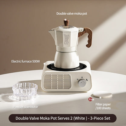 BINCOO Dual Valve Moka Pot with Electric Stove Set Home Coffee Maker Manual Coffee Grinder Italian Espresso Extraction Coffee Utensil Set 2Cups/4Cups