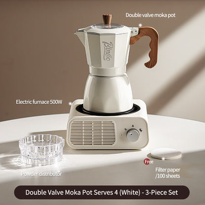 BINCOO Dual Valve Moka Pot with Electric Stove Set Home Coffee Maker Manual Coffee Grinder Italian Espresso Extraction Coffee Utensil Set 2Cups/4Cups