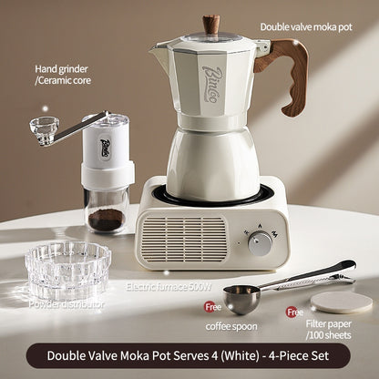 BINCOO Dual Valve Moka Pot with Electric Stove Set Home Coffee Maker Manual Coffee Grinder Italian Espresso Extraction Coffee Utensil Set 2Cups/4Cups