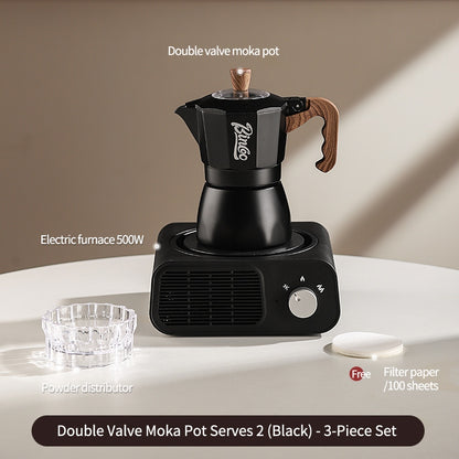 BINCOO Dual Valve Moka Pot with Electric Stove Set Home Coffee Maker Manual Coffee Grinder Italian Espresso Extraction Coffee Utensil Set 2Cups/4Cups