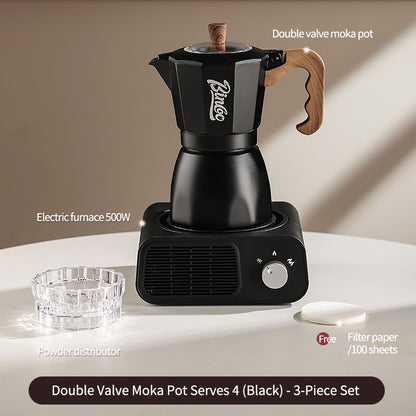 BINCOO Dual Valve Moka Pot with Electric Stove Set Home Coffee Maker Manual Coffee Grinder Italian Espresso Extraction Coffee Utensil Set 2Cups/4Cups