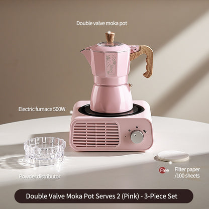 BINCOO Dual Valve Moka Pot with Electric Stove Set Home Coffee Maker Manual Coffee Grinder Italian Espresso Extraction Coffee Utensil Set 2Cups/4Cups